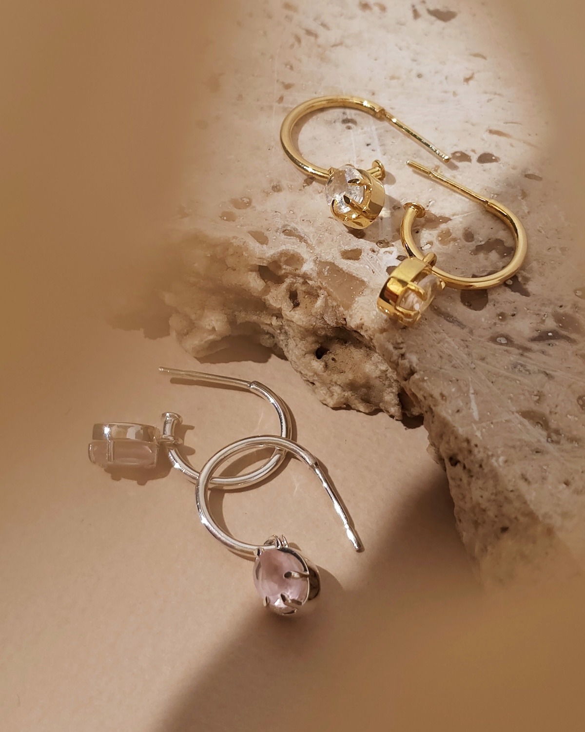 Oval Stone Huggies - Silver