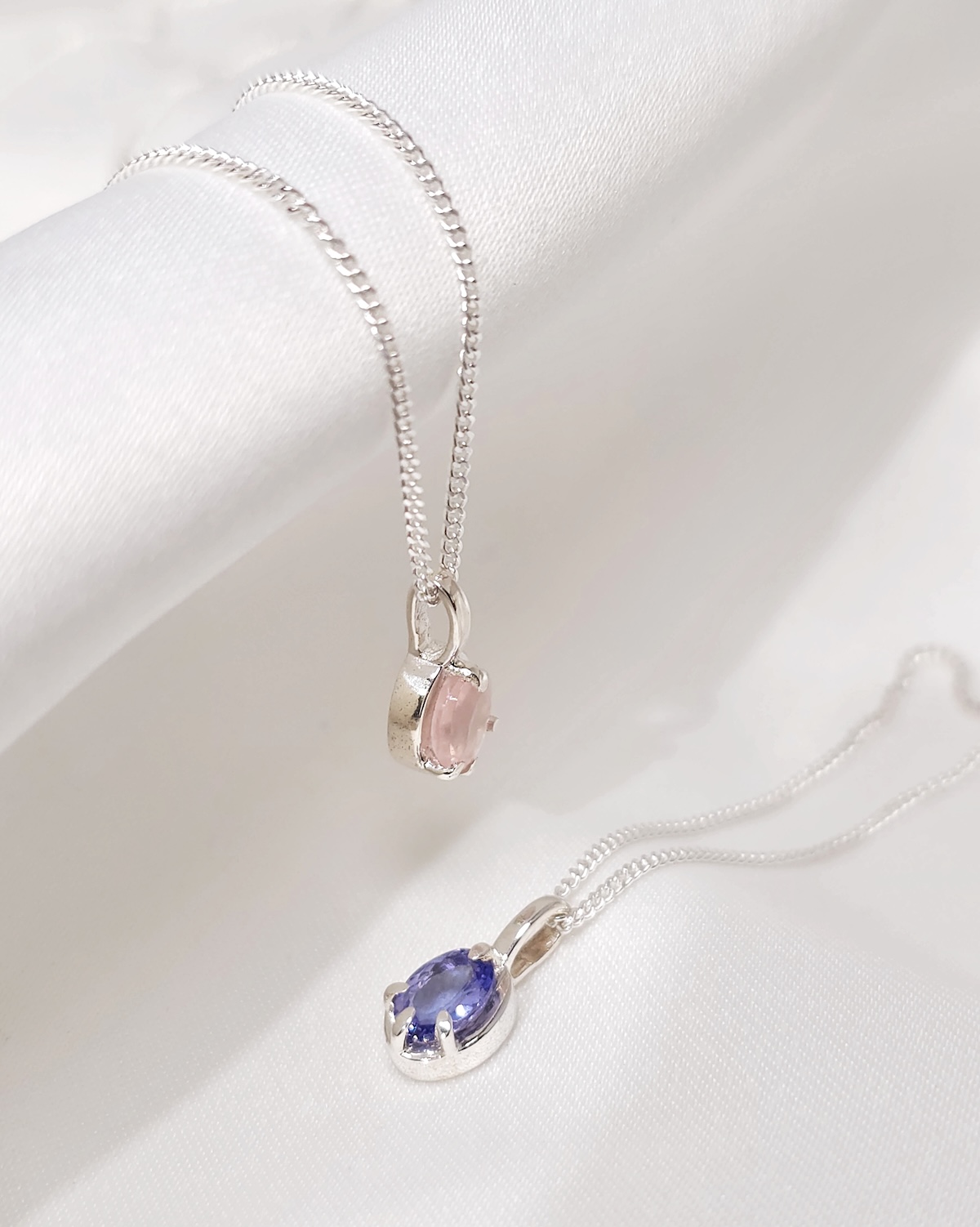 Oval Solitaire Stone necklace or Pendant - Silver