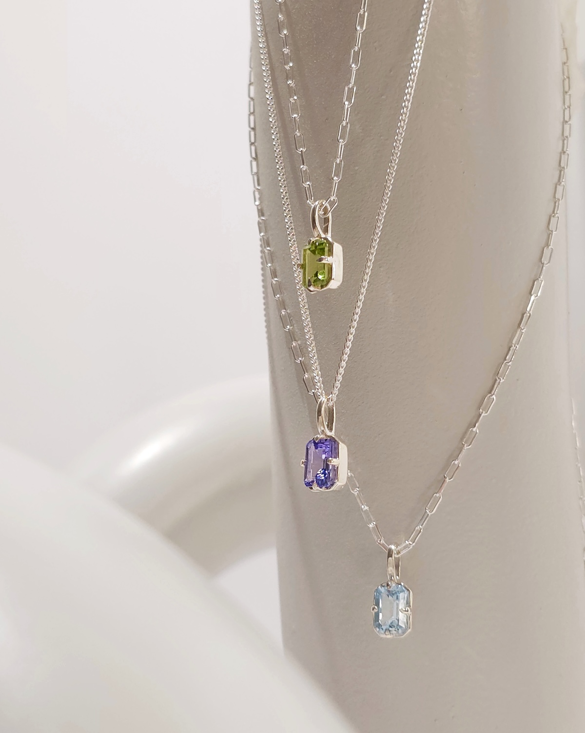 Octagon Solitaire Stone necklace or Pendant - Silver