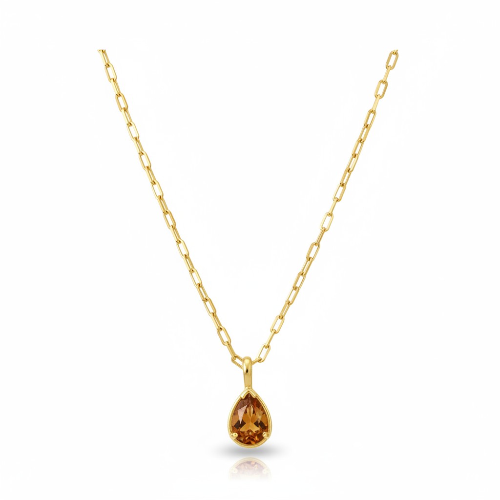 Teardrop Solitaire Stone Necklace or Pendant - Gold