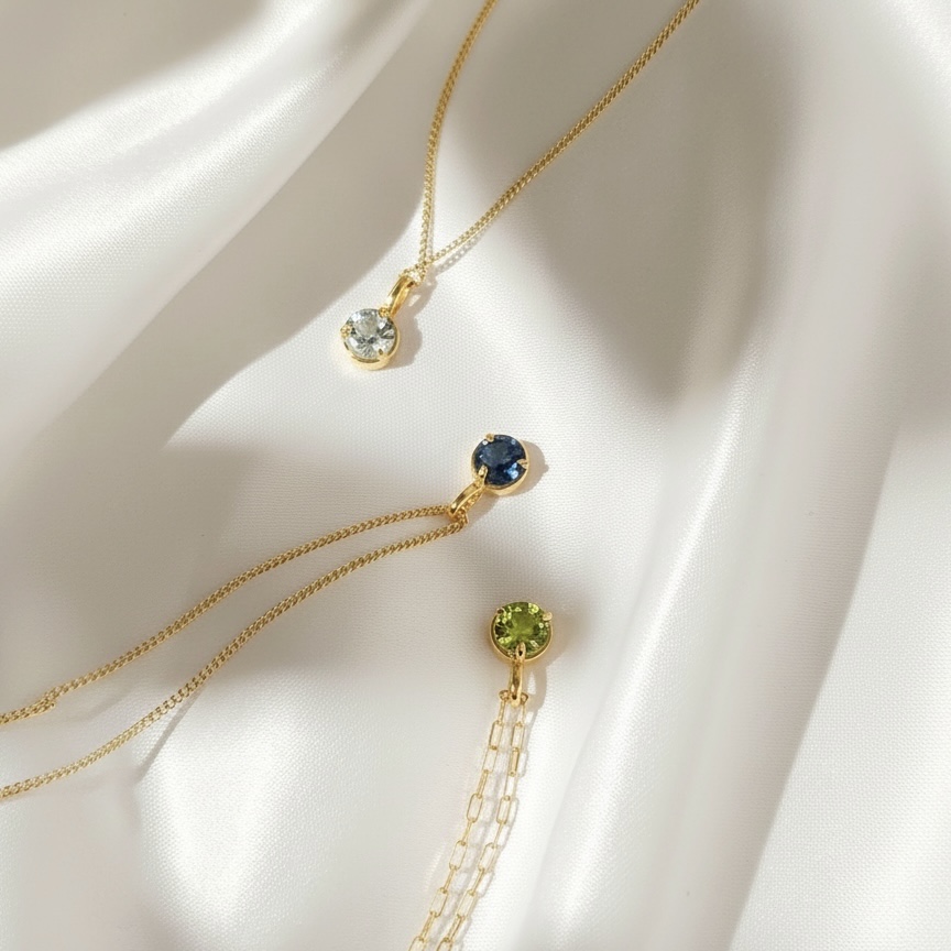 Round Solitaire Stone Necklace or Pendant - Gold