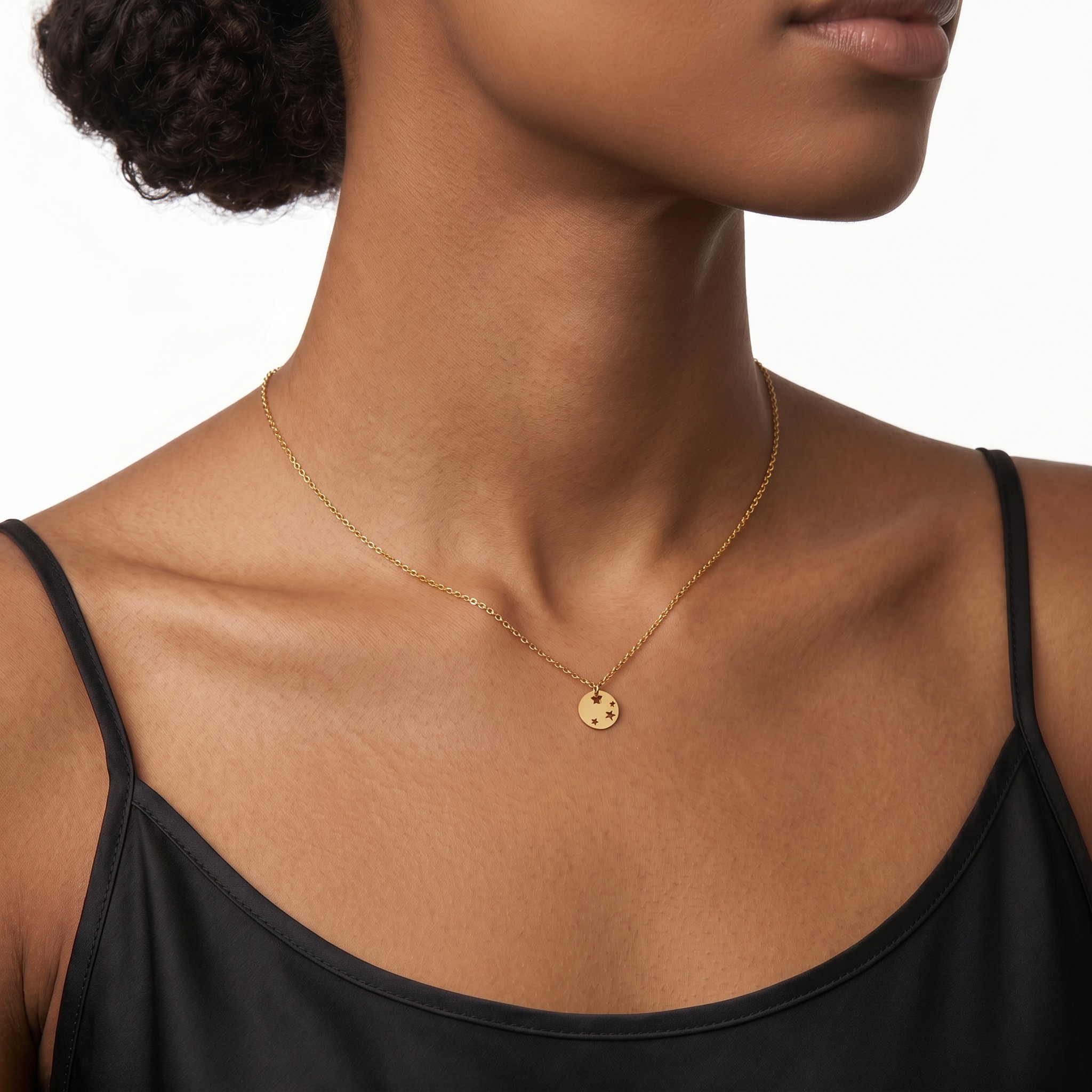 9ct Gold Star Cluster Disc Necklace
