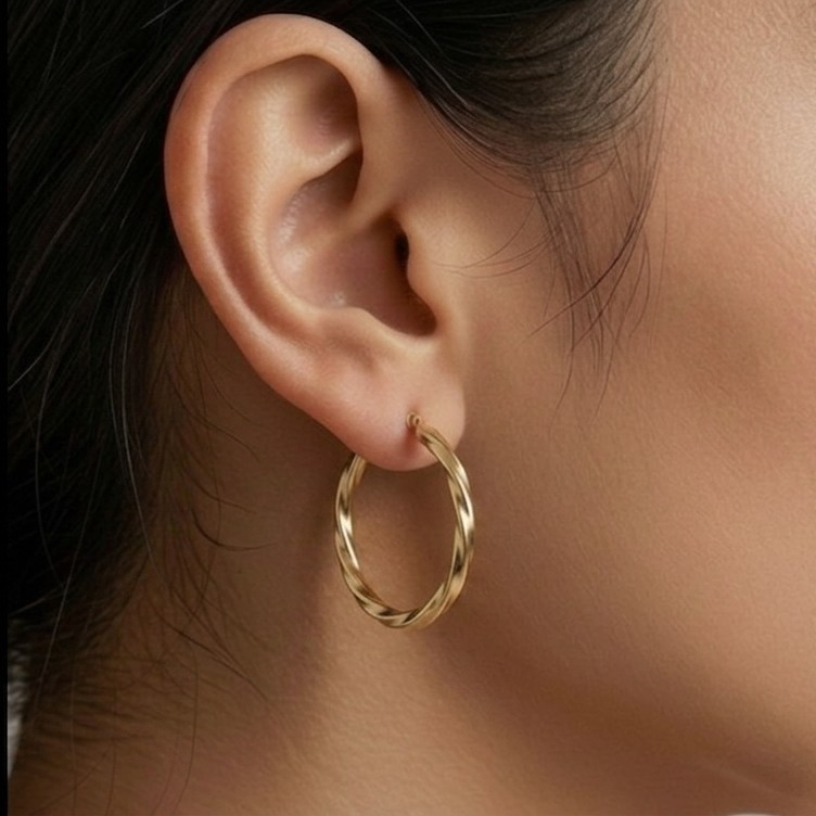 9ct Gold Twisted Hoop Earrings 20mm
