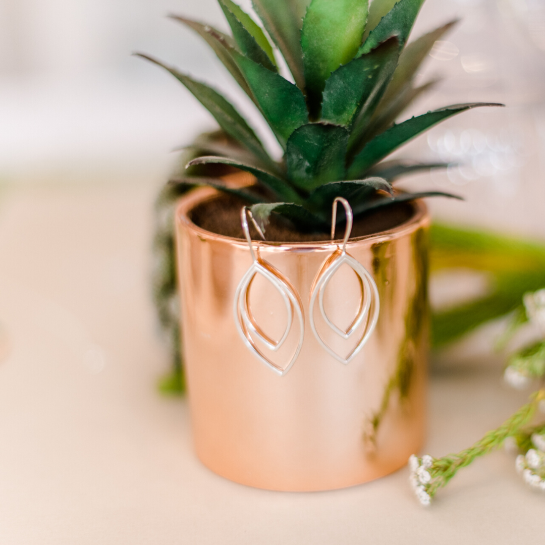 Birch Leaf earring - Silver / Rose Gold