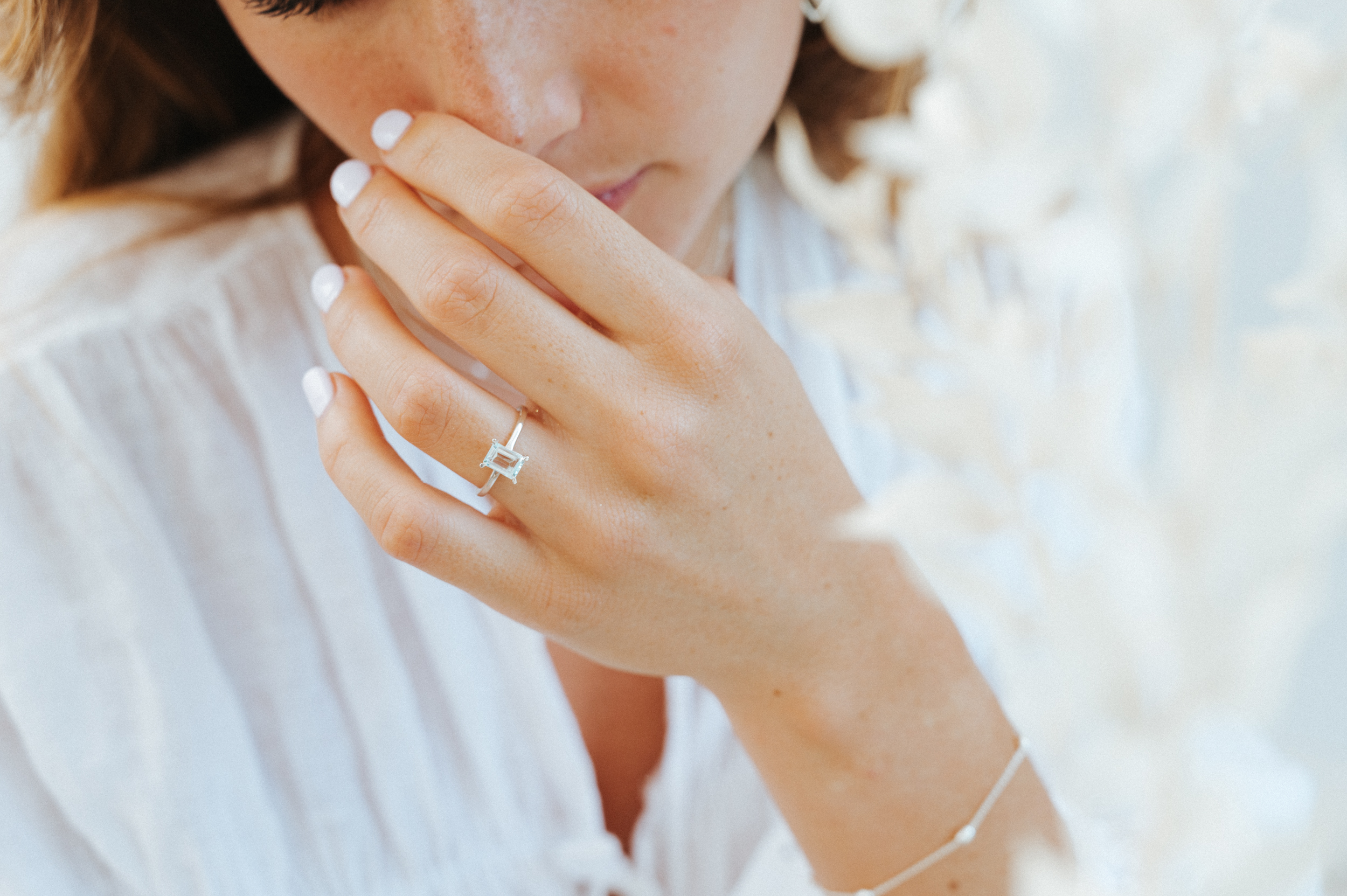 Solitaire ring - Aquamarine, emerald cut